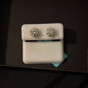 Gold Halo Crystal Stud Earrings - Women Jewelry